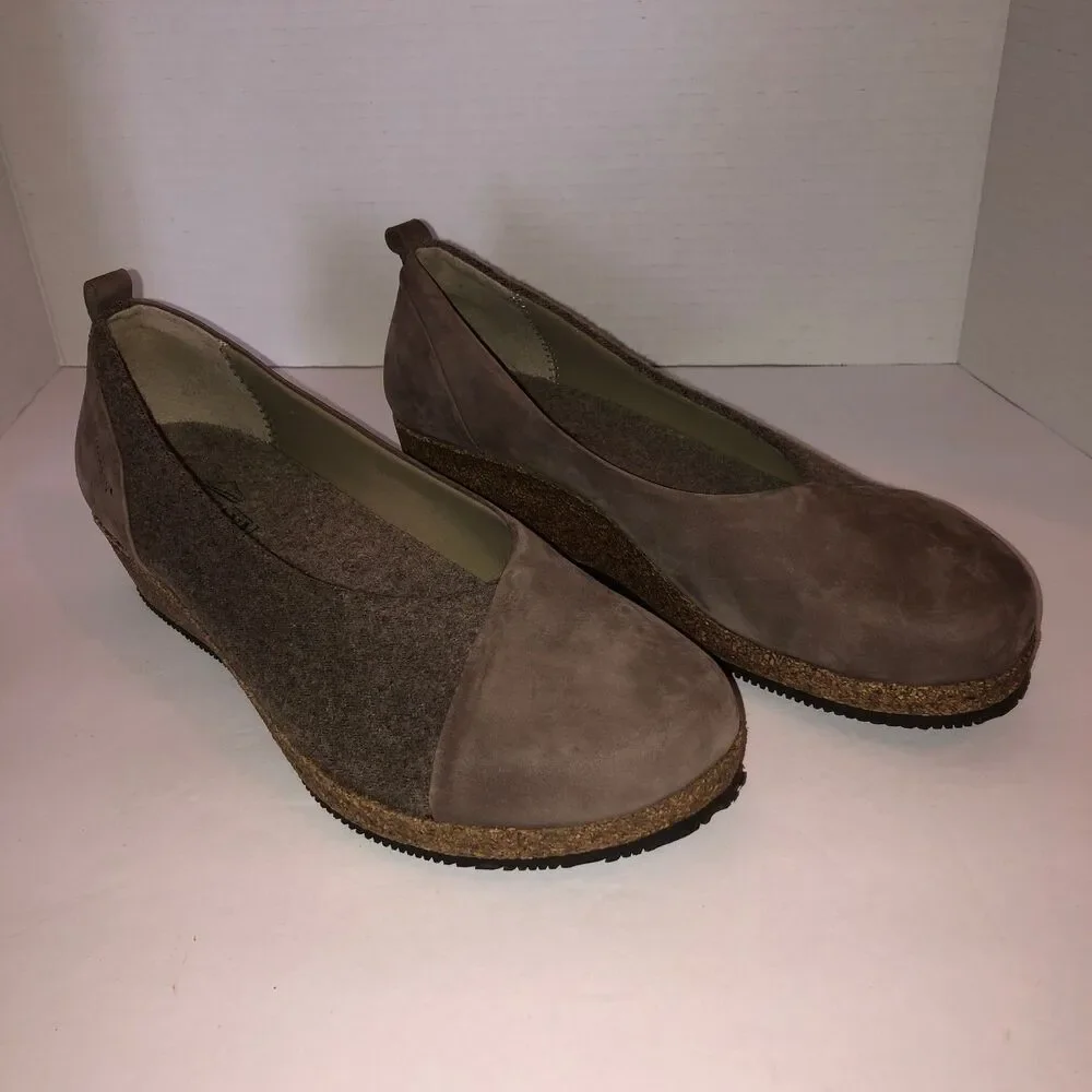 Stegmann Sofie Womens Size 11 Brown Nubuck Leather Felt Cork Skimmer Wedge Shoes